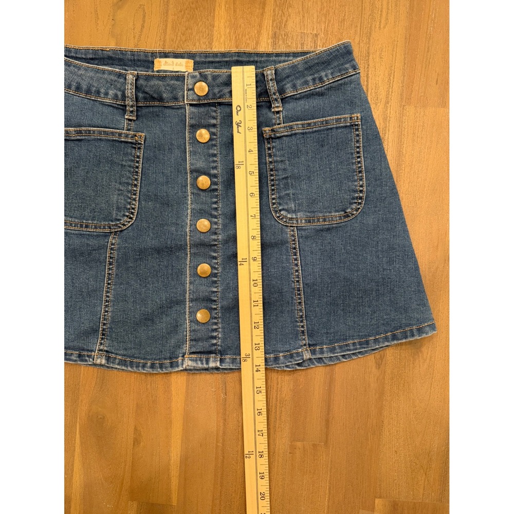 Denim Mini Skirt Blue Button Front Patch Pocket Womens Size Large - Picture 4 of 5